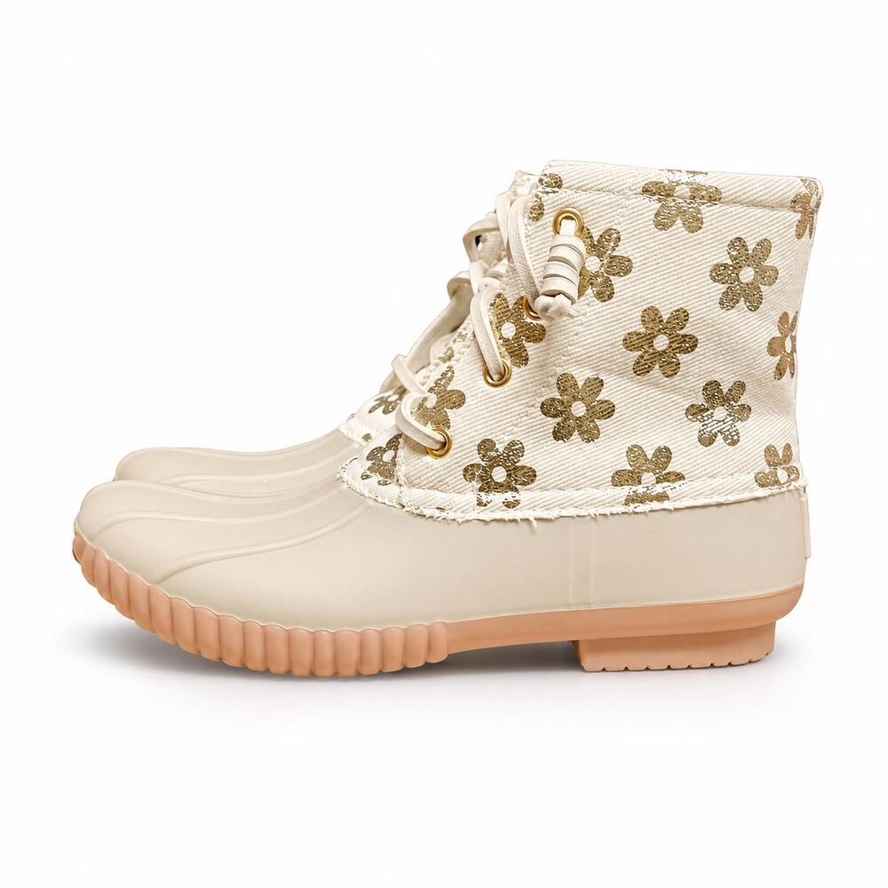 NEW SIMPLY SOUTHERN women's duck rain boots in tan flower